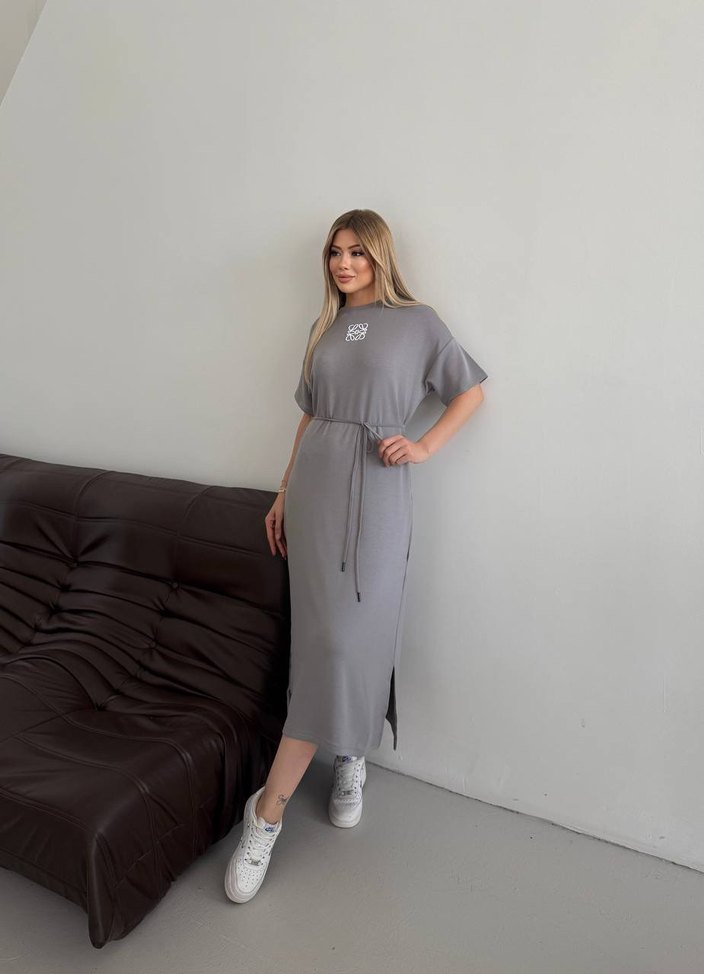 Gri Baskılı Salaş Uzun Elbise - Görsel 2