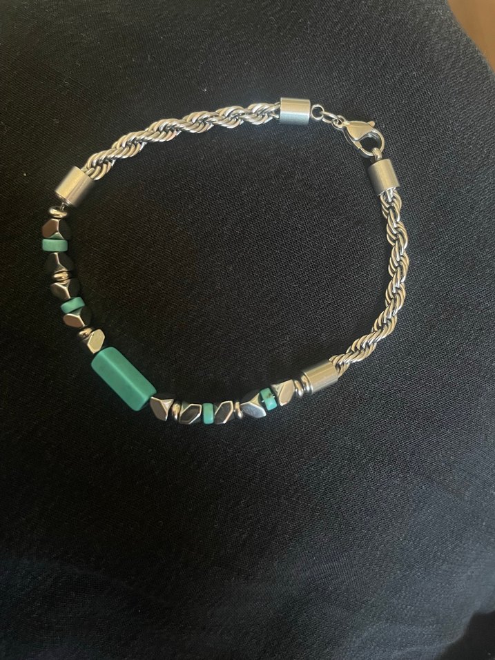 Turkuaz Zincir Detaylı Yılan Desenli Bileklik - Görsel 3