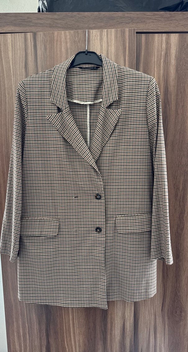 Klasik Ekose Uzun Blazer Ceket — görsel 2/4