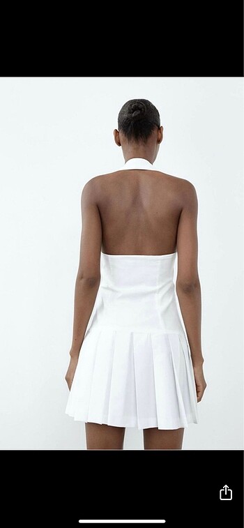 s Beden beyaz Renk ZARA KEMERLİ POPLİN HALTER YAKA ELBİSE