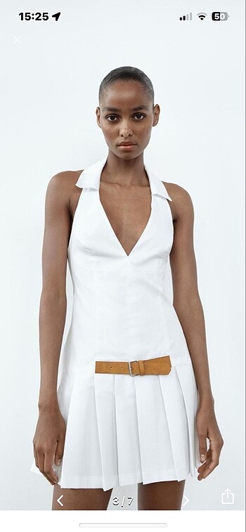 s Beden ZARA KEMERLİ POPLİN HALTER YAKA ELBİSE
