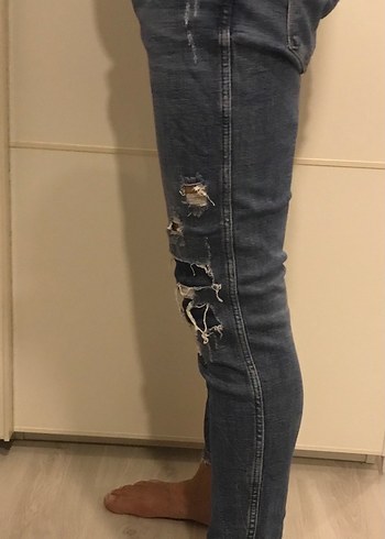 Düğmeli Gri Mavi Bol Kesim Erkek yırtık #Kot Pantolon #bluejean - Görsel 3