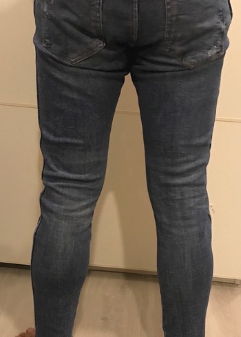 Düğmeli Gri Mavi Bol Kesim Erkek yırtık #Kot Pantolon #bluejean - Görsel 2