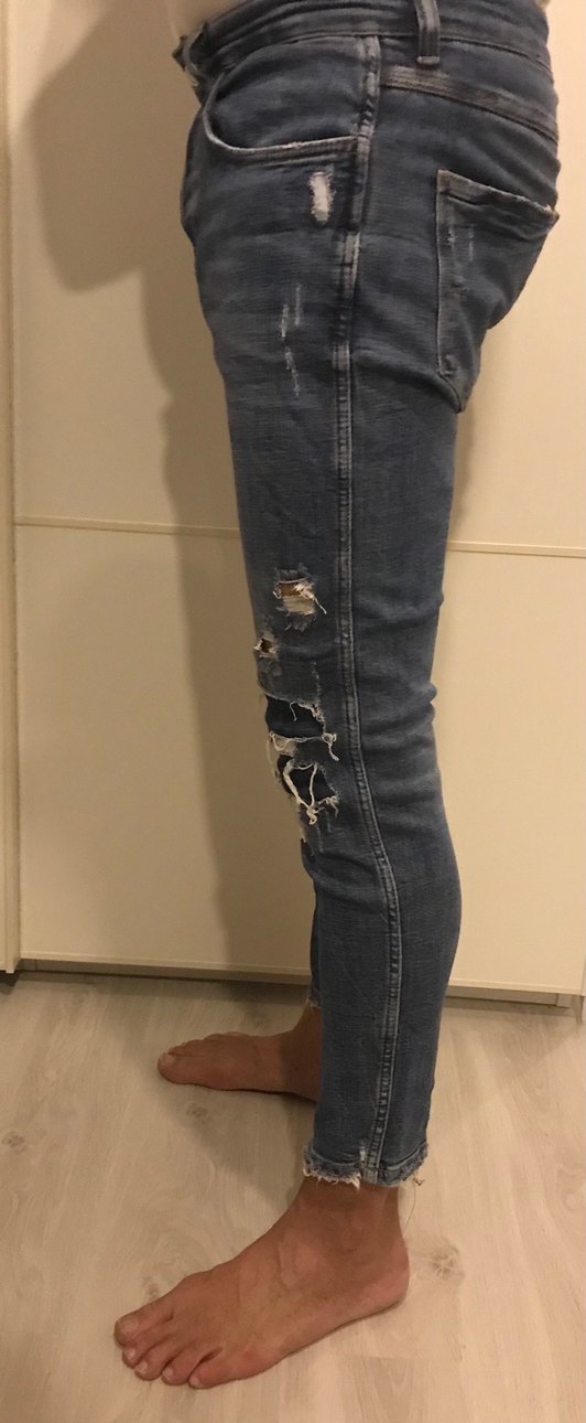 Düğmeli Gri Mavi Bol Kesim Erkek yırtık #Kot Pantolon #bluejean - Görsel 3