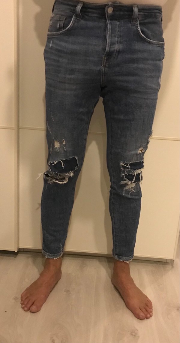 Düğmeli Gri Mavi Bol Kesim Erkek yırtık #Kot Pantolon #bluejean - Görsel 4