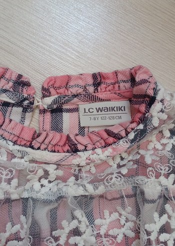 LC Waikiki Dantel Detaylı Pembe Ekose Kız Elbisesi