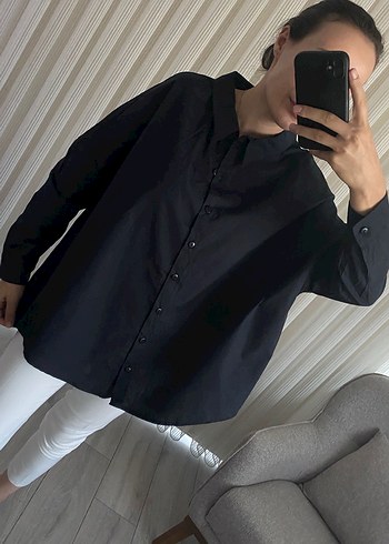 44 Beden siyah Renk Siyah Pamuklu Oversize Kadın Gömlek