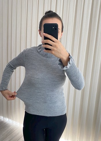 Gri Kadın Boğazlı Triko Kazak - Görsel 4