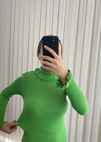 Yeşil Balıkçı Yaka Triko Kadın Kazak - Görsel 4