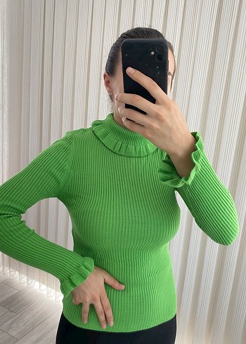 Yeşil Balıkçı Yaka Triko Kadın Kazak - Görsel 3