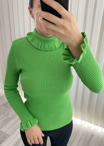 Yeşil Balıkçı Yaka Triko Kadın Kazak - Görsel 2