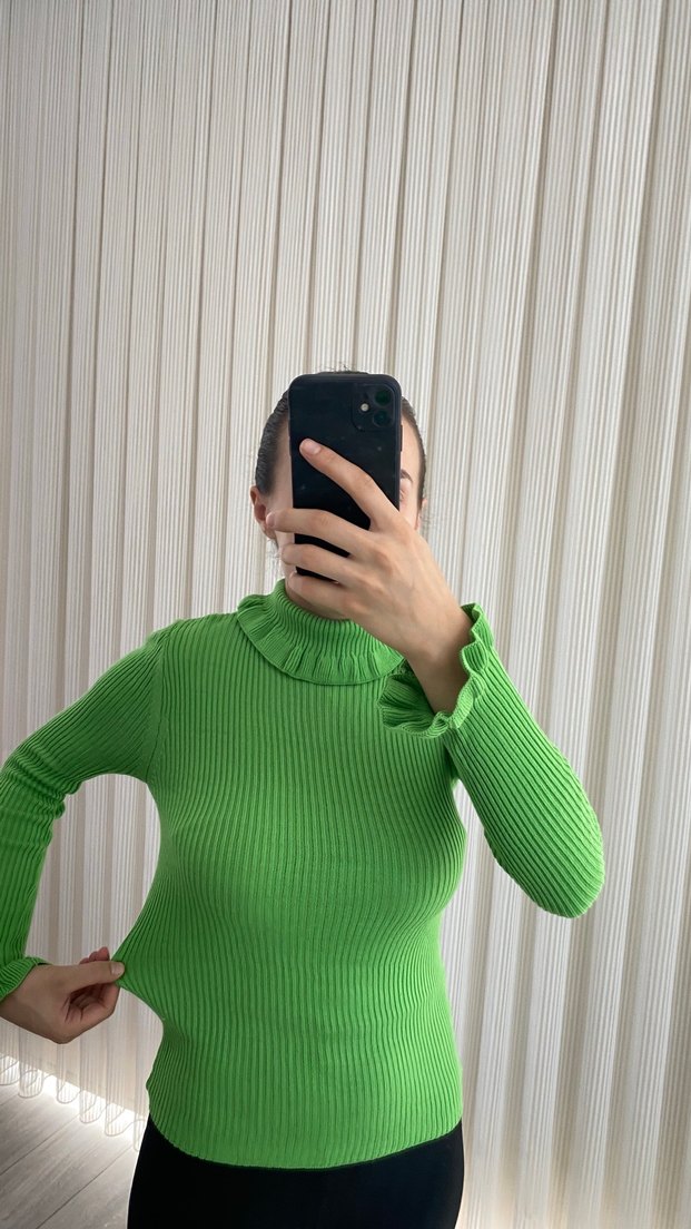 Yeşil Balıkçı Yaka Triko Kadın Kazak - Görsel 4