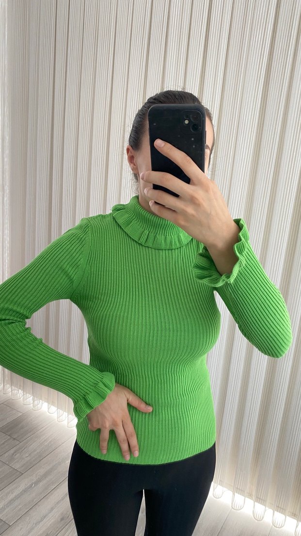 Yeşil Balıkçı Yaka Triko Kadın Kazak - Görsel 3