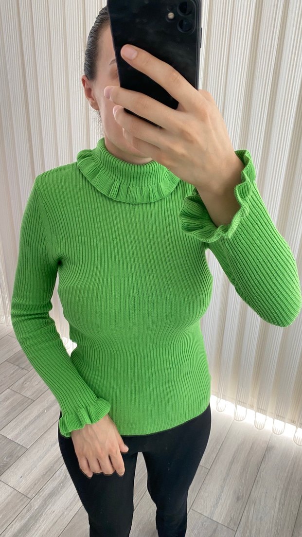 Yeşil Balıkçı Yaka Triko Kadın Kazak - Görsel 2