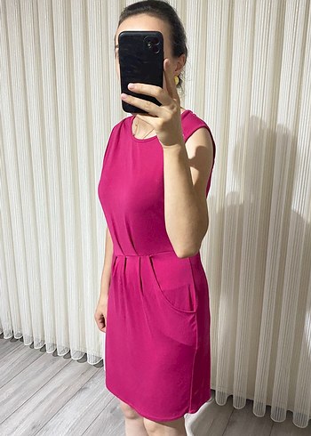 Pembe Kolsuz Midi Triko Elbise - Görsel 5