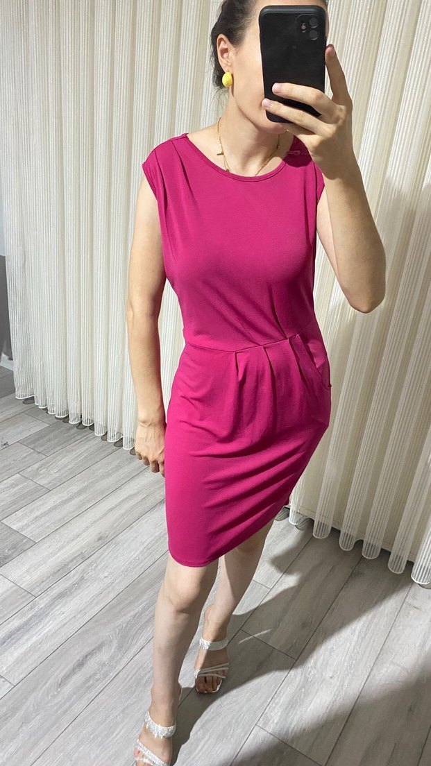 Pembe Kolsuz Midi Triko Elbise - Görsel 4