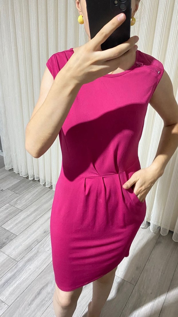 Pembe Kolsuz Midi Triko Elbise - Görsel 3