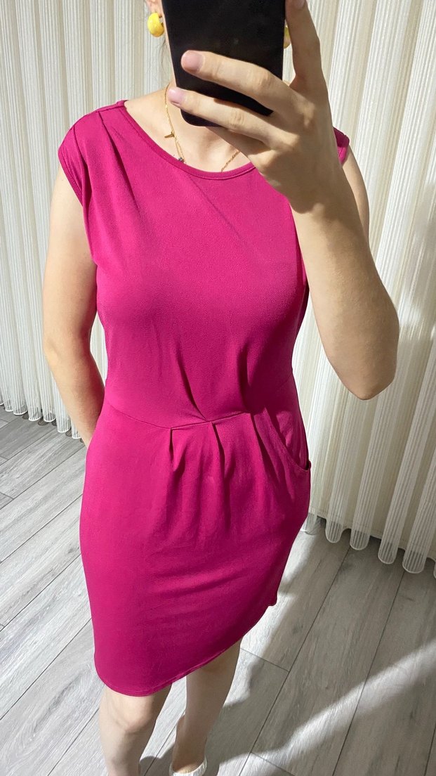 Pembe Kolsuz Midi Triko Elbise - Görsel 2