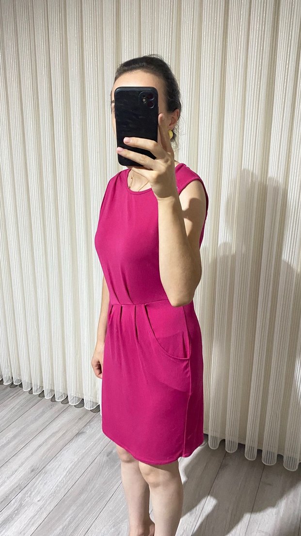 Pembe Kolsuz Midi Triko Elbise - Görsel 5