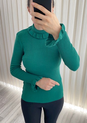 Kadın Yeşil Boğazlı Triko Kazak - Görsel 4