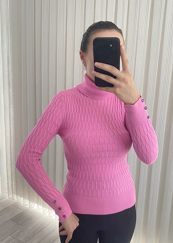 Pembe Örgü Balıkçı Yaka Kadın Kazak - Görsel 4