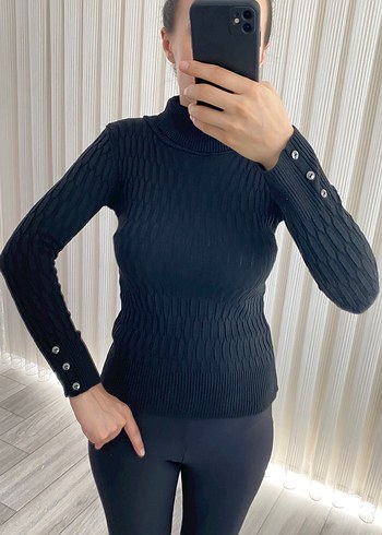 Siyah Balıkçı Yaka Örgü Kadın Kazak - Görsel 4