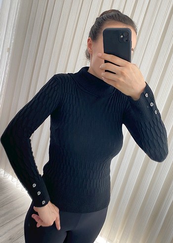 Siyah Balıkçı Yaka Örgü Kadın Kazak - Görsel 3