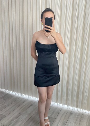 Siyah Straplez Mini Elbise