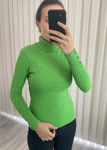 Yeşil Balıkçı Yaka Triko Kadın Kazak - Görsel 2