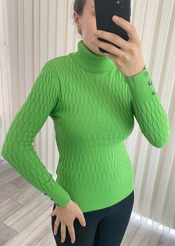 Yeşil Balıkçı Yaka Triko Kadın Kazak - Görsel 3