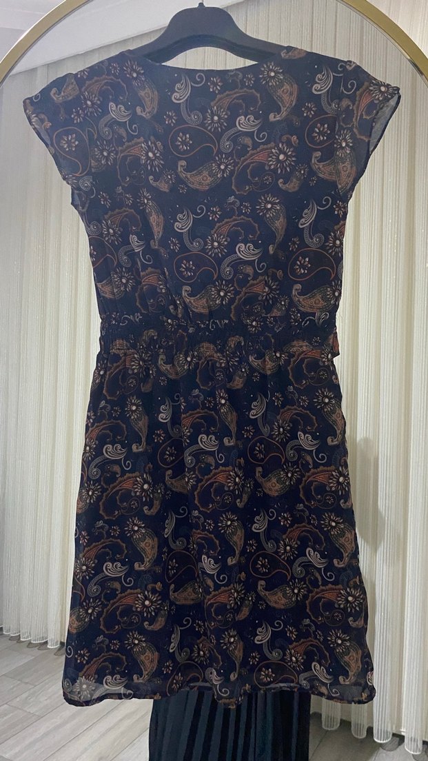 Kemerli Lacivert Bohem Midi Elbise - Görsel 3