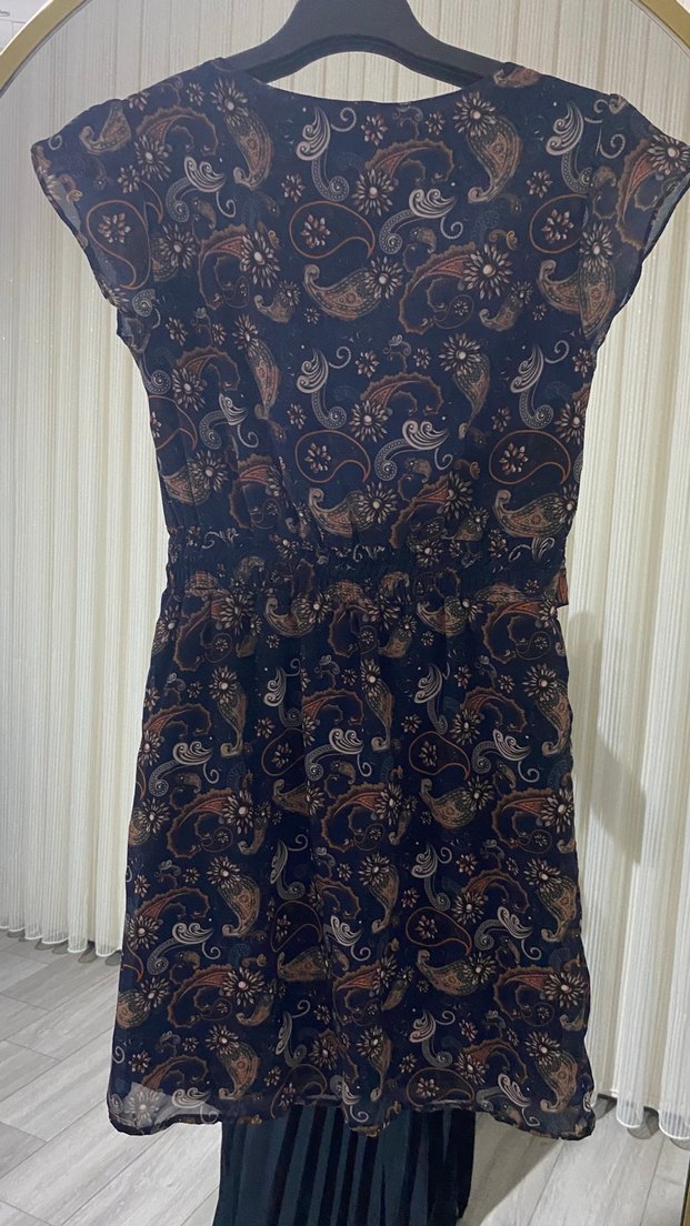 Kemerli Lacivert Bohem Midi Elbise - Görsel 4