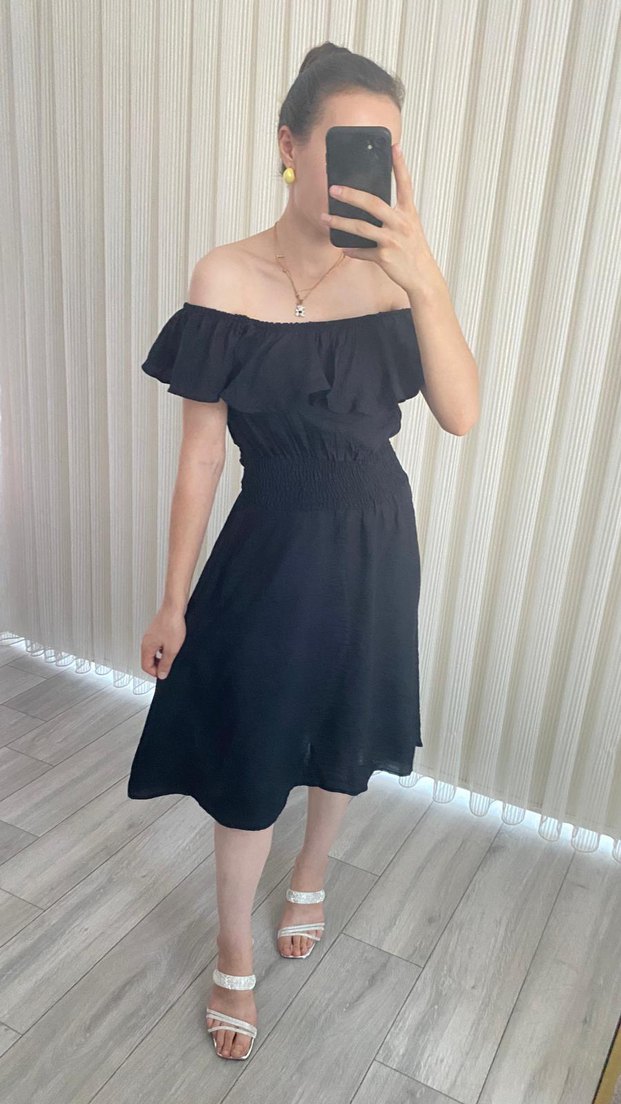 Siyah Straplez Midi Elbise - Görsel 4