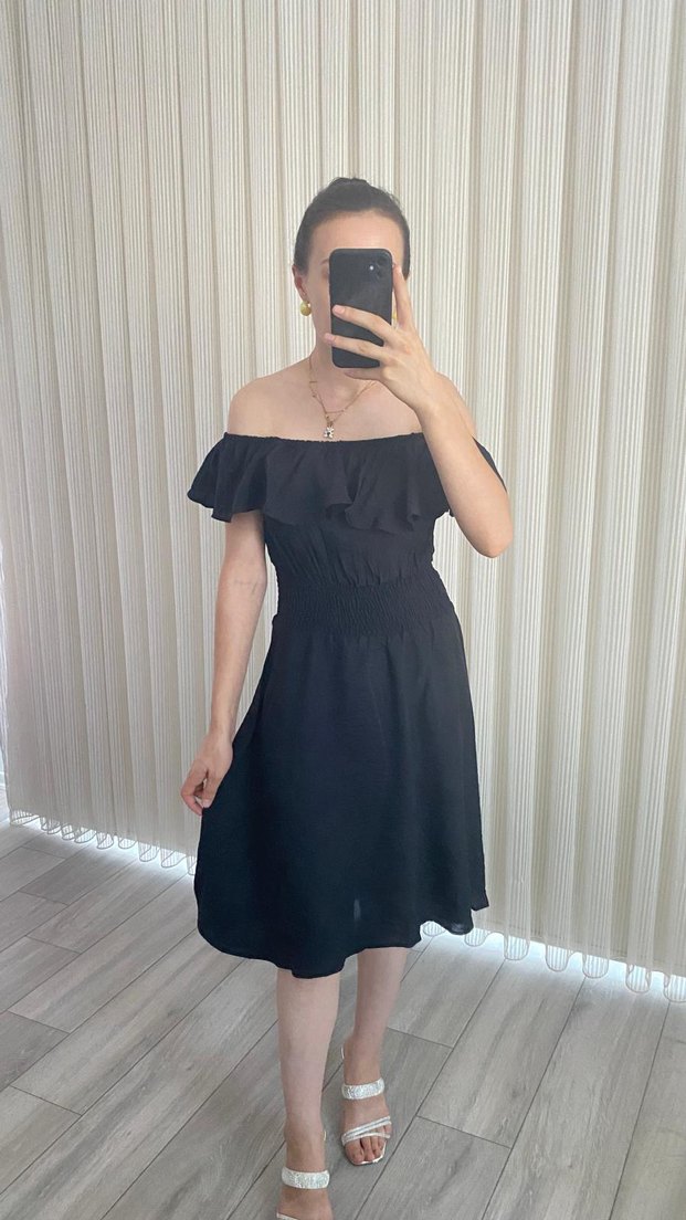 Siyah Straplez Midi Elbise - Görsel 2