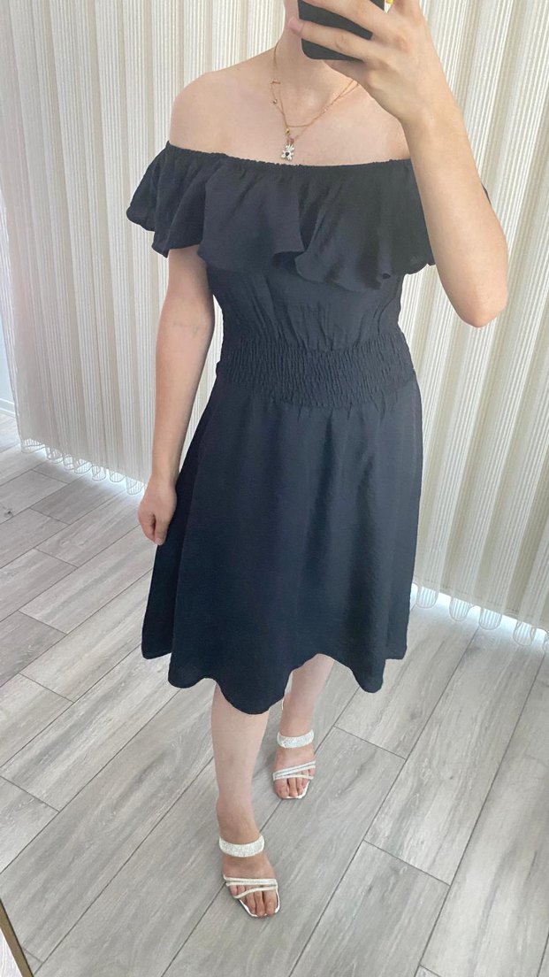 Siyah Straplez Midi Elbise - Görsel 3
