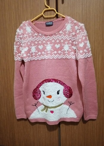 Kız Çocuk Pembe Nakışlı Triko Kazak