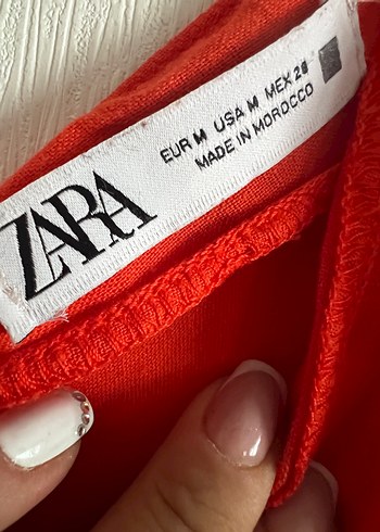 Zara Kırmızı Keten V Yaka Kısa Tulum