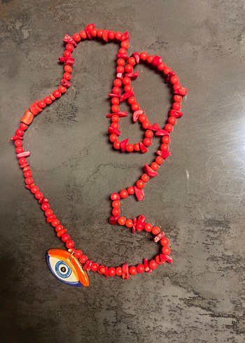 Beden Uzun Kırmızı Boncuklu Bohem Kolye