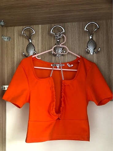 xs Beden Koton ayarlanabilir zincirli crop üst bluz