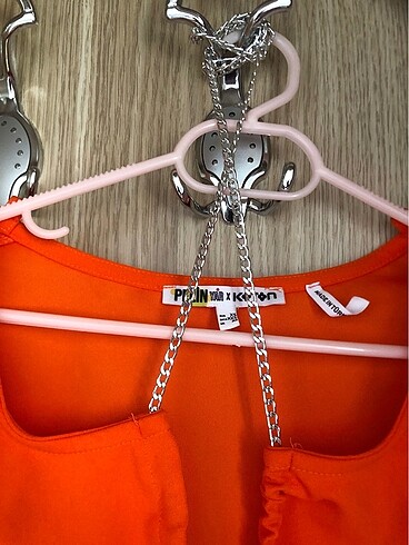 xs Beden turuncu Renk Koton ayarlanabilir zincirli crop üst bluz