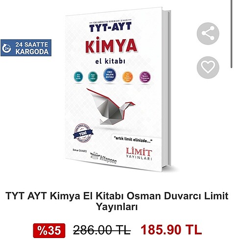 Limit Yayınları Tyt Ayt Kimya El Kitabı