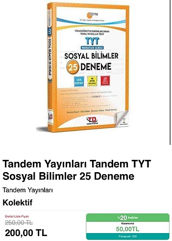 Tandem Yayınları Tyt Sosyal Deneme 25 Adet