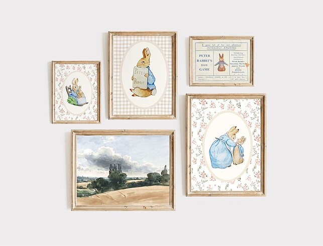 Beden mavi Renk Peter Rabbit poster seti vintage