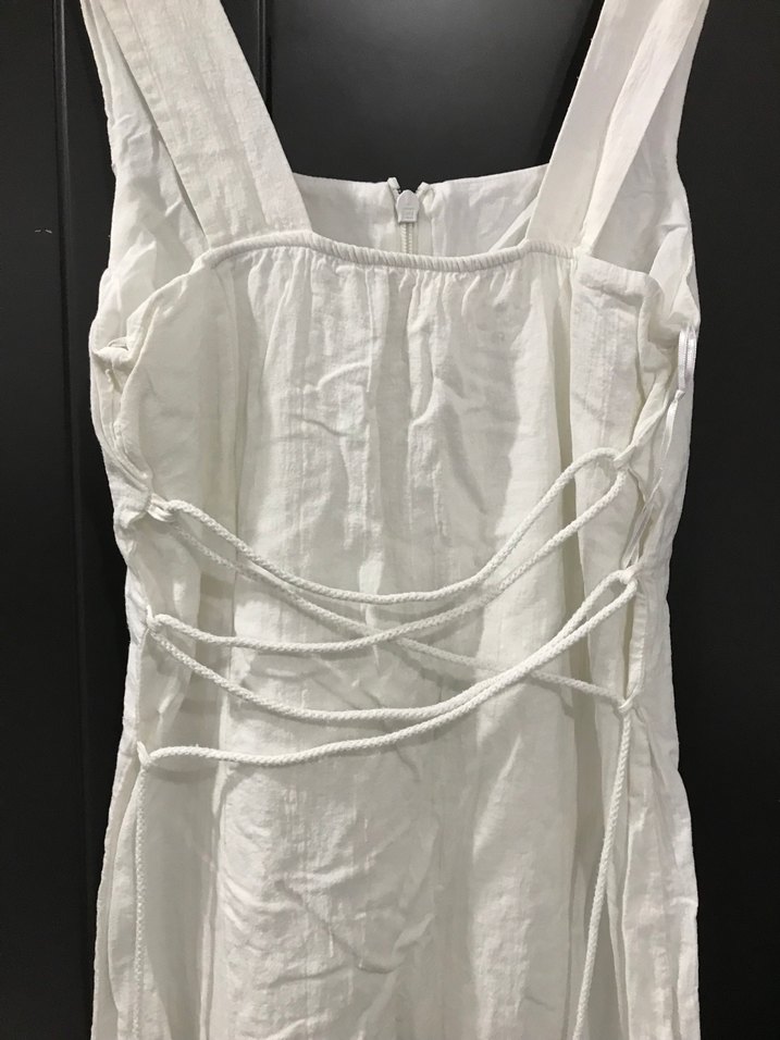 Beyaz Kolsuz Midi Keten Elbise - Görsel 3