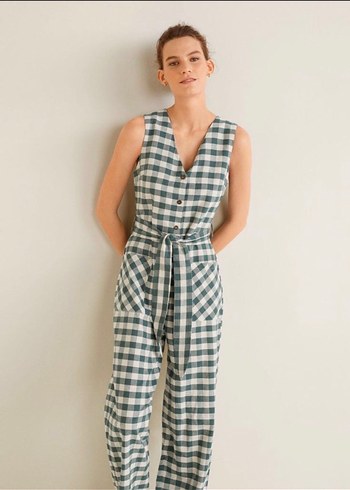 Yeşil Kareli Uzun Kadın Tulum - Görsel 3