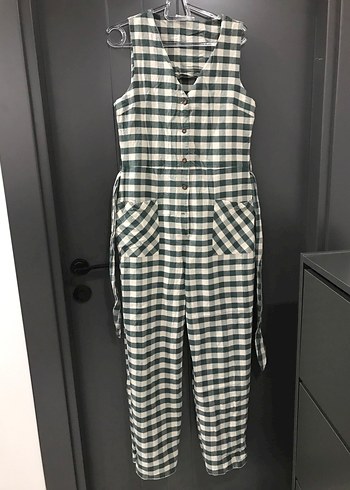 Yeşil Kareli Uzun Kadın Tulum - Görsel 4