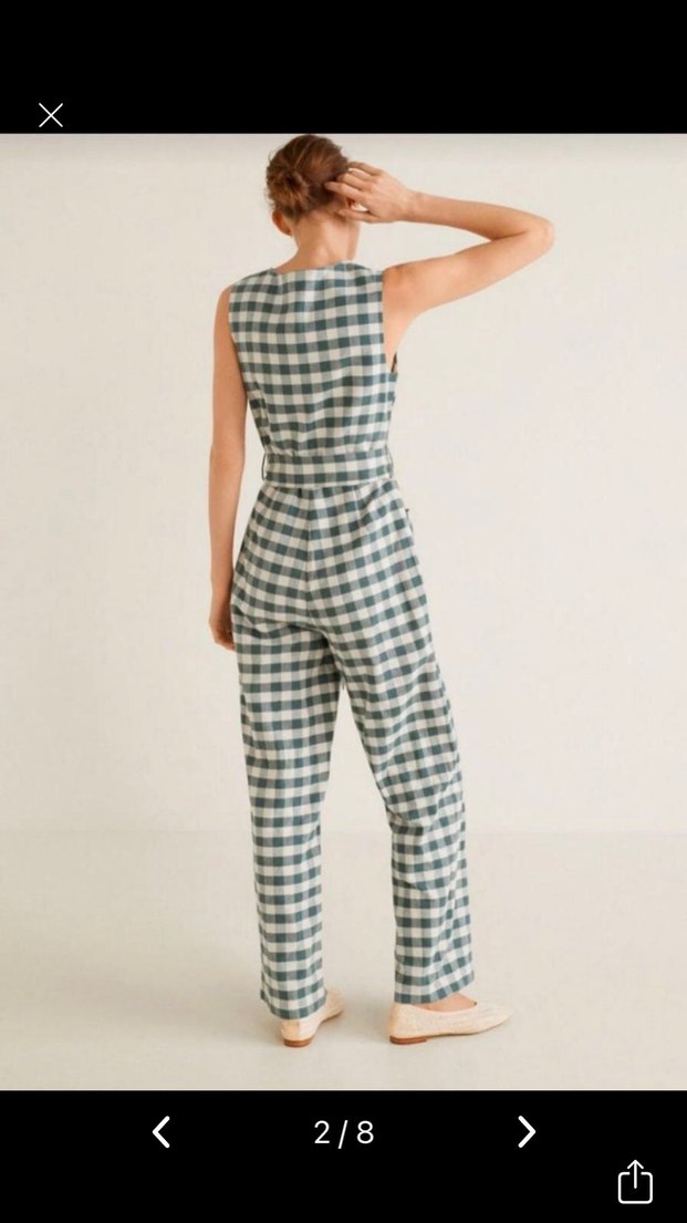 Yeşil  Kareli Uzun Kadın Tulum - Görsel 2