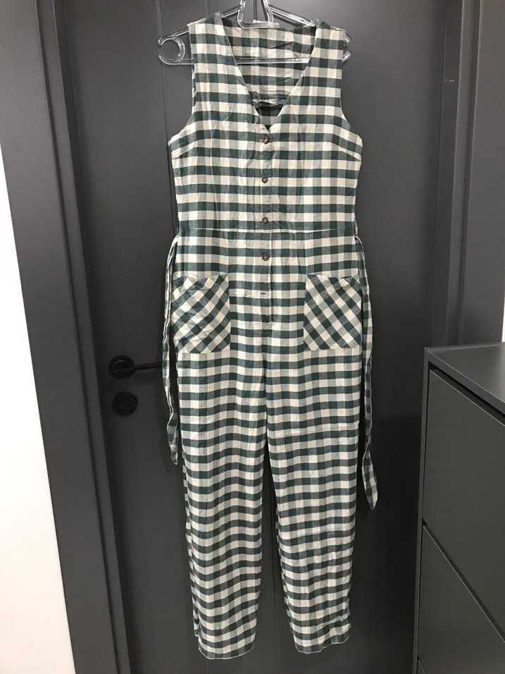 Yeşil  Kareli Uzun Kadın Tulum - Görsel 4