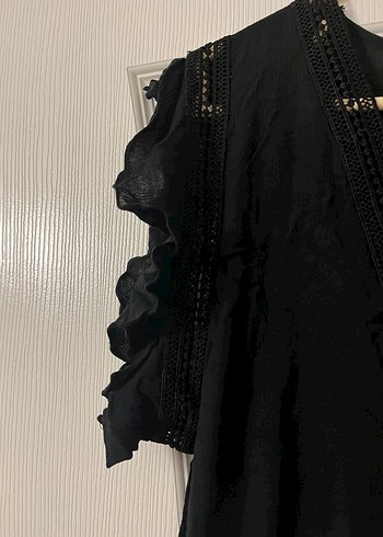 Siyah Nakışlı V Yaka Bohem Tulum - Görsel 4