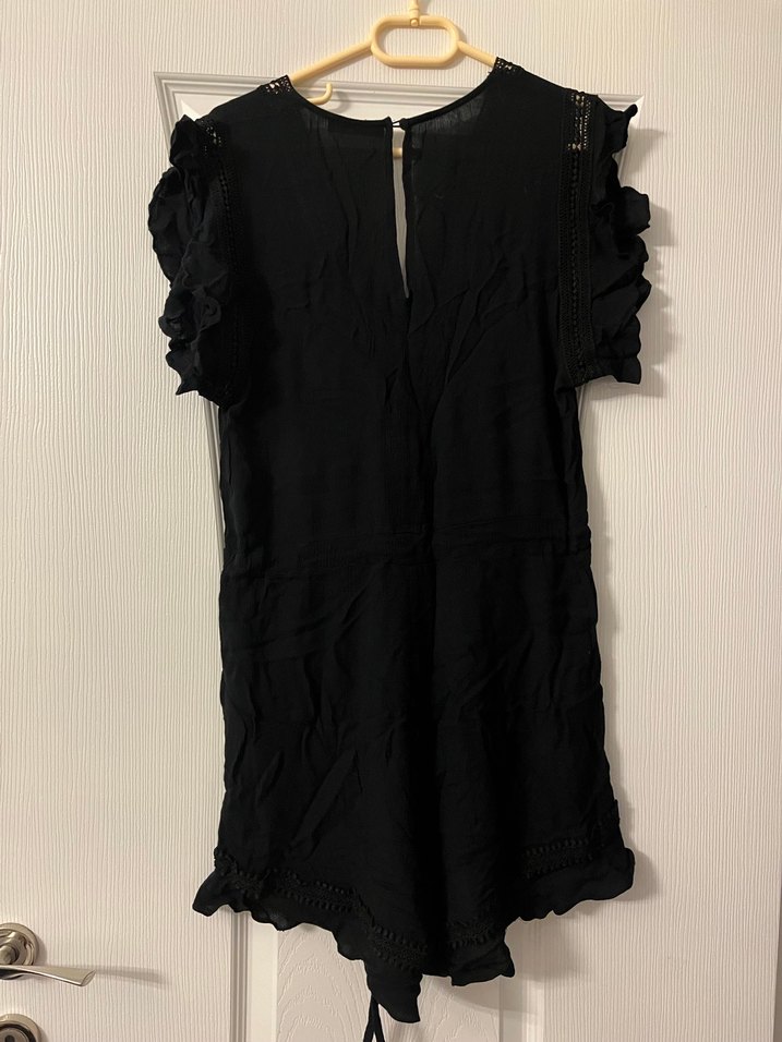 Siyah Nakışlı V Yaka Bohem Tulum - Görsel 5